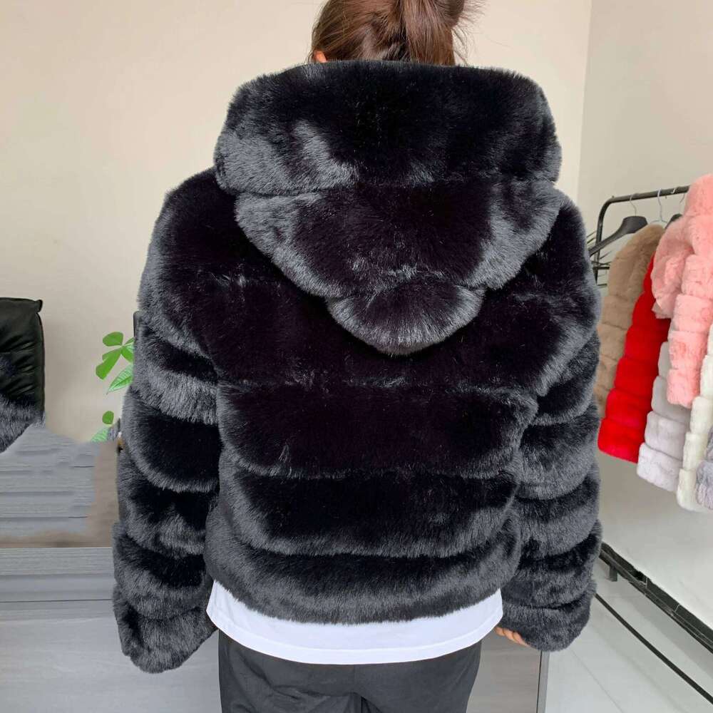 LHXDW Women's faux fur coat hooded hot selling winter fashion warm hooded fur coat imitation fox faux fur good quality
