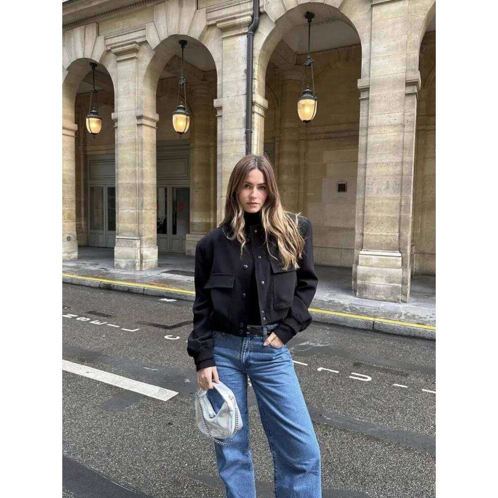 Black Retro Large Pocket For Women's Autumn Winter Temperament, Single Breasted Loose And Versatile Short Jacket 250726