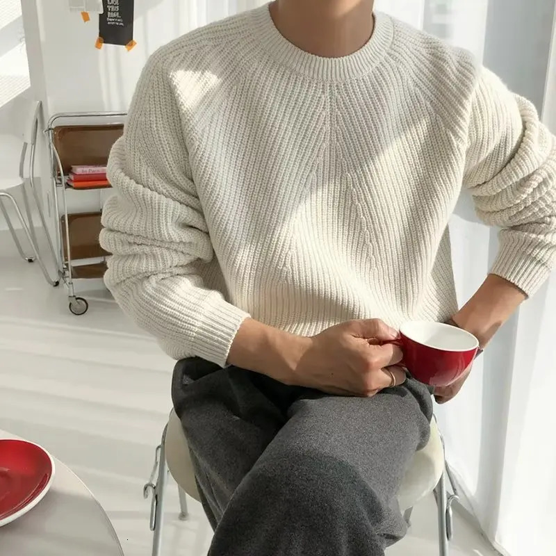 2K Spring Autumn Solid Color Sweater Men Harajuku High Street Fashion Casual Couple All Round Neck Pullover Loose Sweater 250723