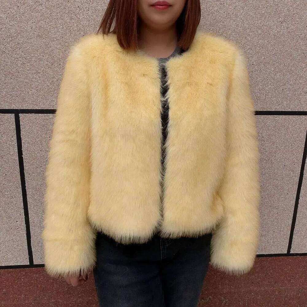 LHXDW Women's artificial fur short style autumn and winter warm artificial fur drift gold jacket plush short jacket hot selling