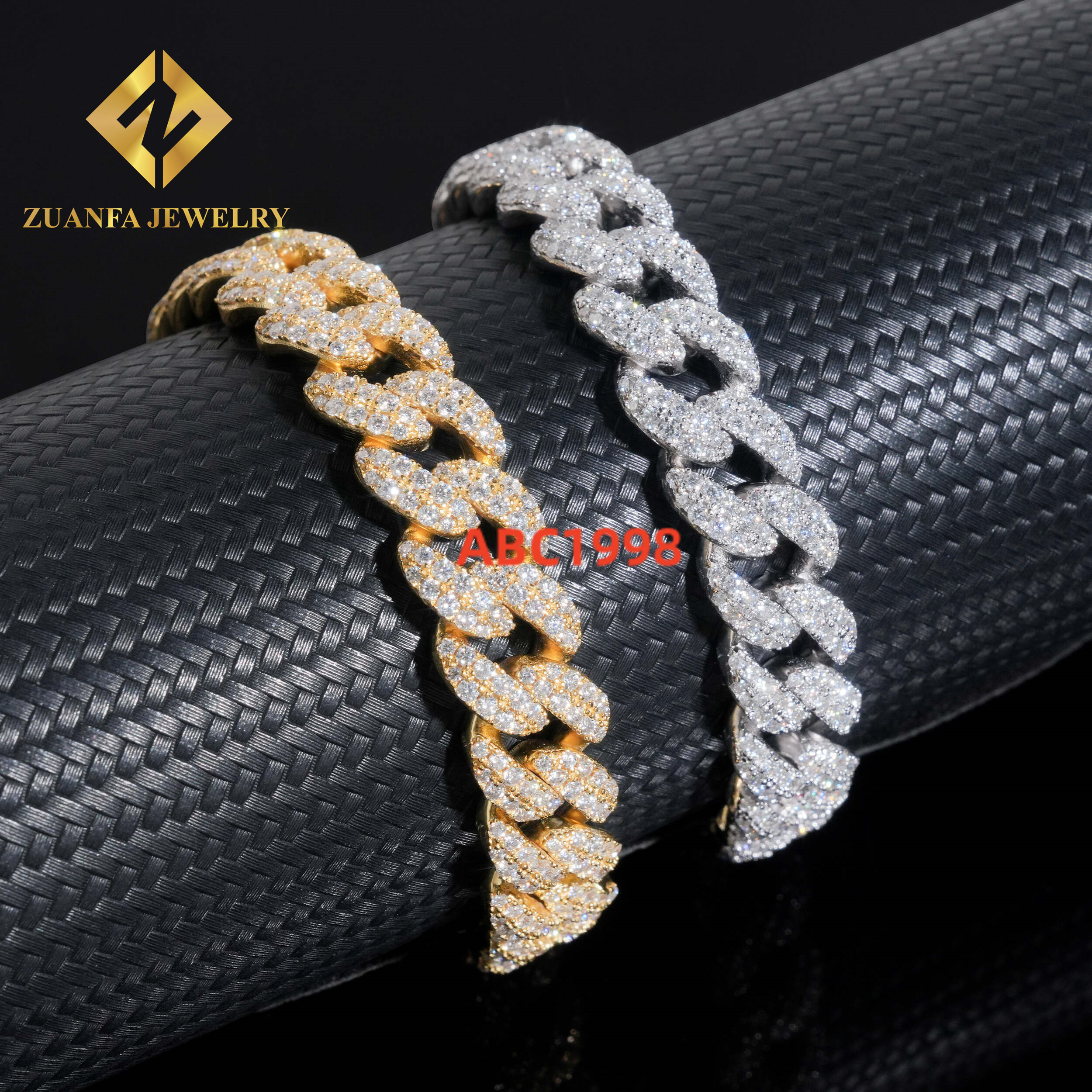 Iced Out Hip Hop Miami Cuban Link Chain Men 925 Silver Gold Plated 12MM Width Moissanite Cuban Bracelet GRA Certificated