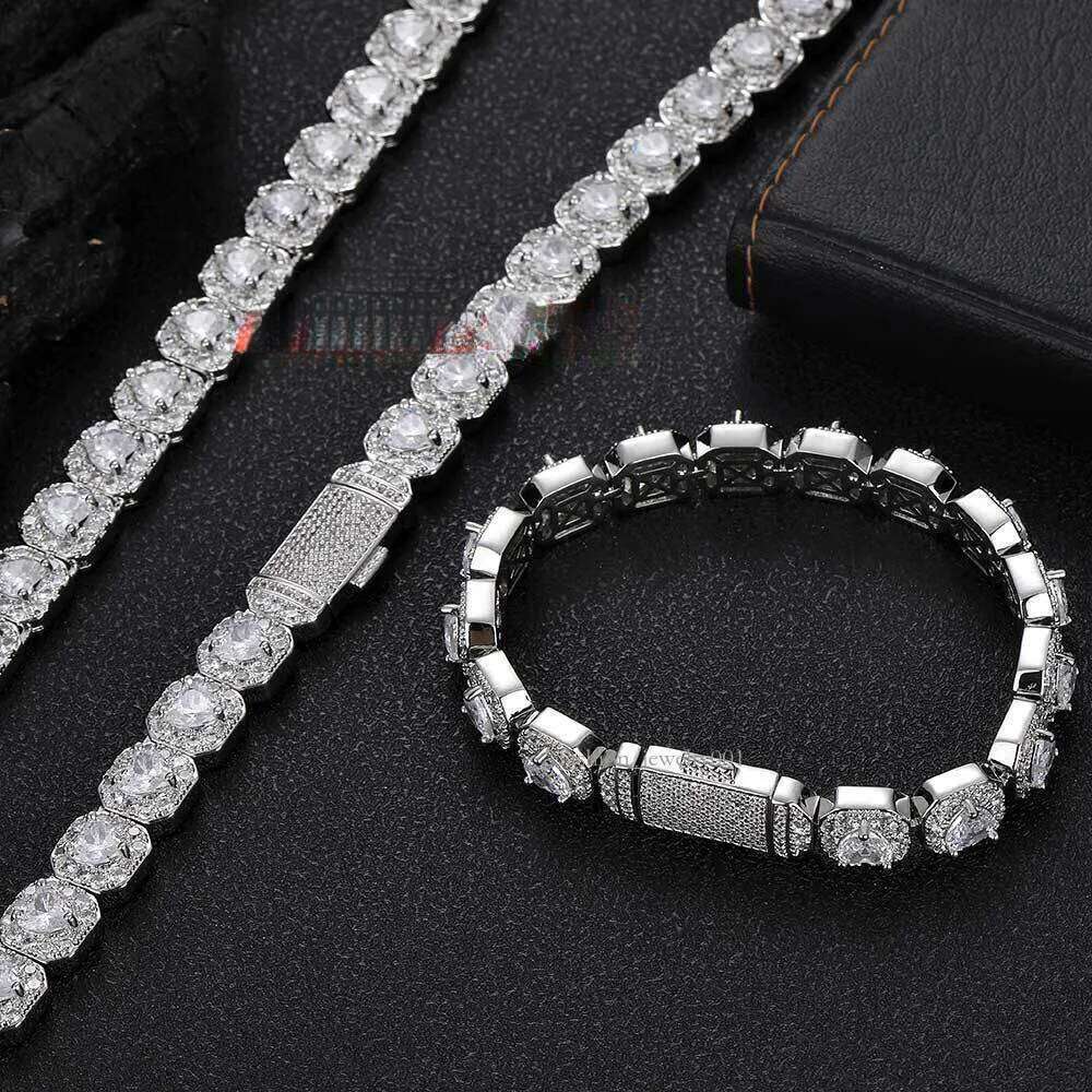 Hip Hop Streetwear Tennis Chain Necklace Moissanite Bracelet Men Women Clasp Set for Spring