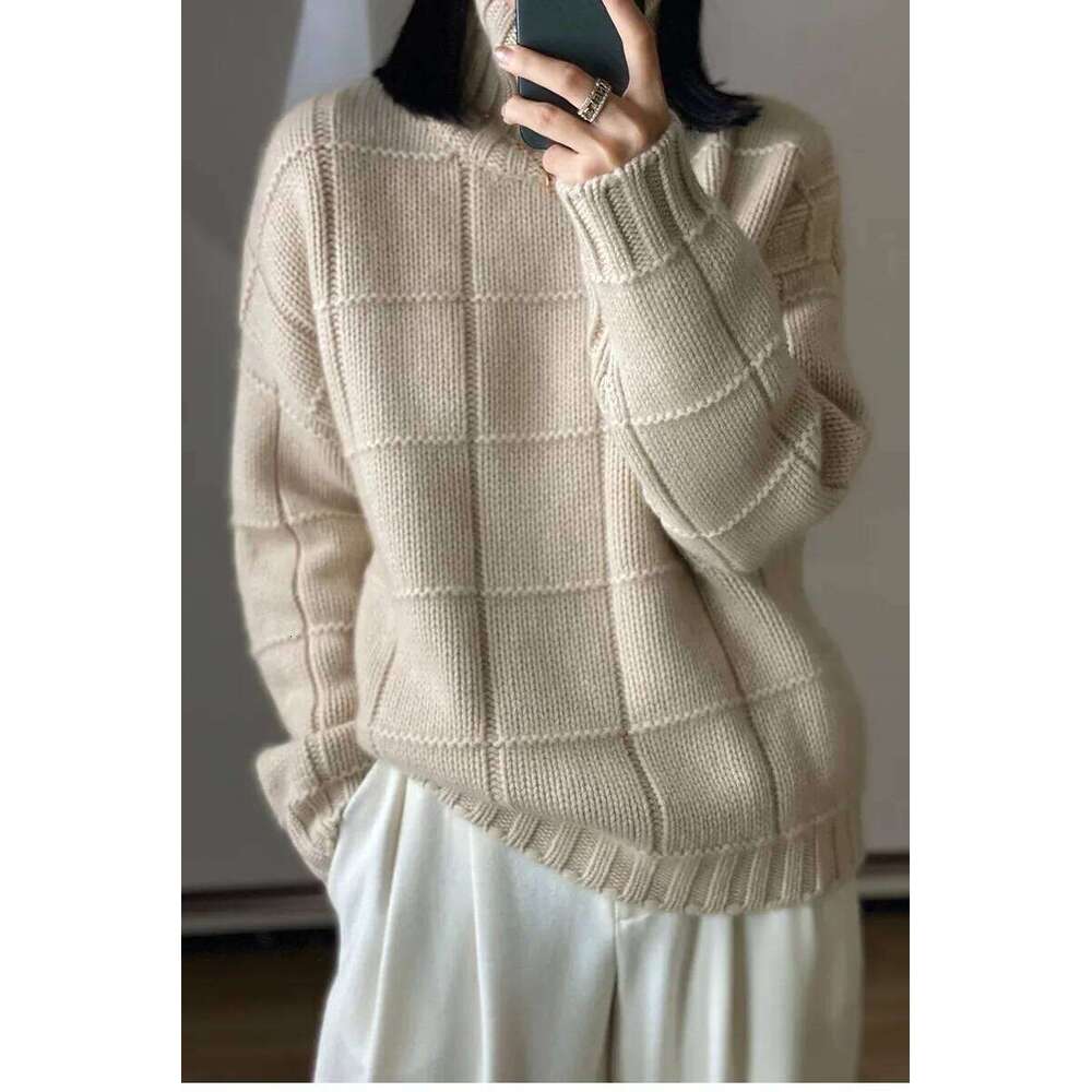 Women's 100% Pure Cashmere Sweater Winter Thickened Loose Western-Style Bottoming Lazy Fashion European Goods MDNG