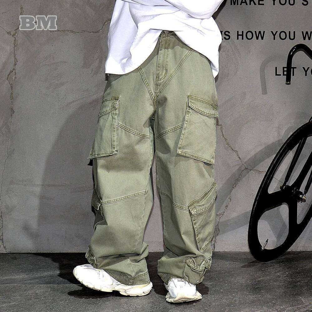 High End Men's Clothing Japanese Streetwear Army Green Cargo Pants For Men Multi-Pocket American Hip Hop Skateboard Trousers 250726
