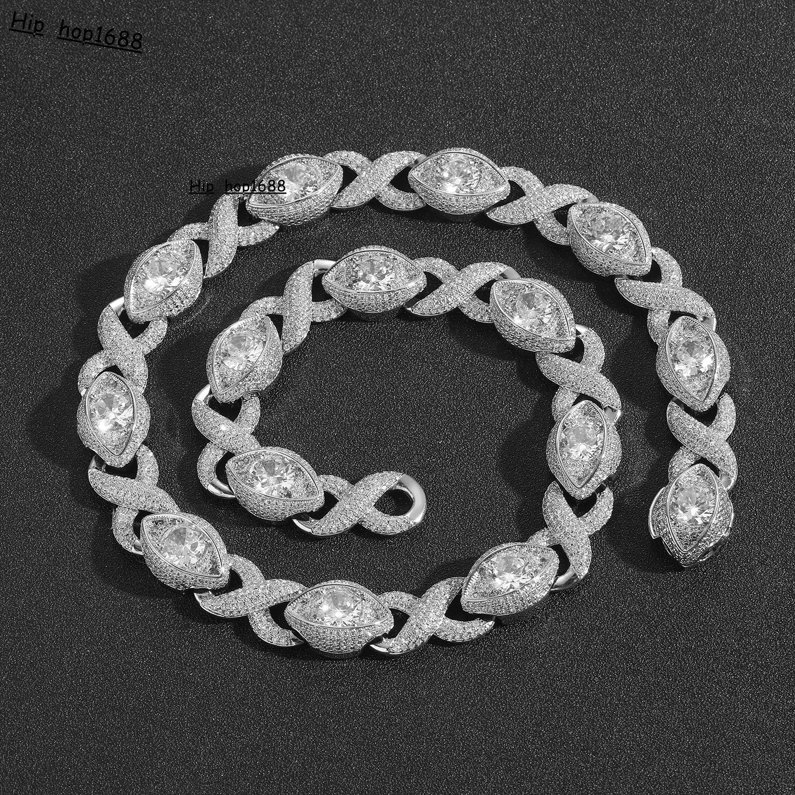 2025 Mens Hip Hop Infinite 8 Character Eyes Shape Cuban Chain Necklace Iced Moissanite Gold Copper for Parties Heart Gift