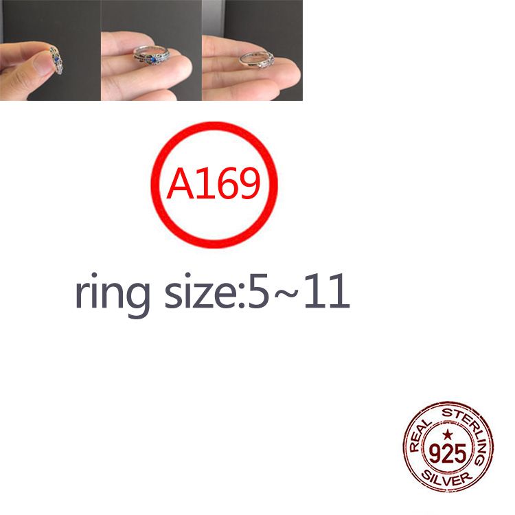 A169 S925 Sterling Silver Ring Set with Blue Diamond Cross Flower Letter Trendy Hip Hop Retro Couple Jewelry Gifts for Lovers new