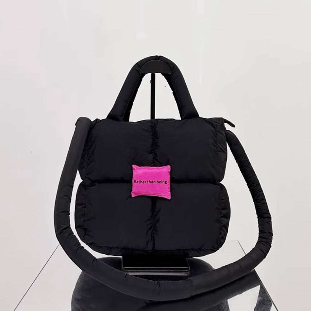 Winter Down Padded Handbag Mini Quilted Tote For Women Cotton Space Bags Female Black Shoulder Bag Soft Warm Shopper