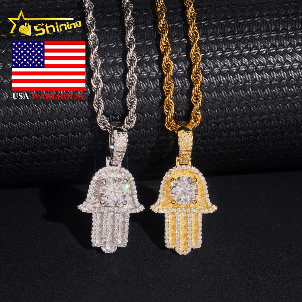 Local Stock Ready to Ship Hip Hop Hand 925 Silver Iced Out VVS Moissanite Diamond Mens Pendants
