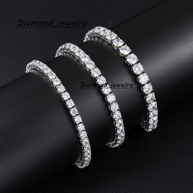 2mm 3mm 4mm 5mm 925 Sterling Silver Man Luxury Hip Hop Jewelry D Moissanite VVS1 Tennis Chain Bracelets Men Women