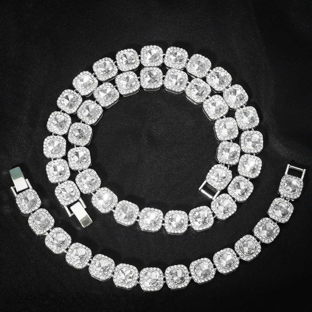 Men Women Hip Hop tennis Chain Necklace 13mm Square CZ Stone Iced Out Bling Cuban Chains Necklace Fashion Charm Jewelry 250722