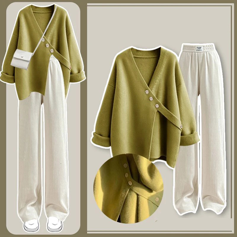 Xgoth Autumn Oversize Cardigan Set Women Loose Knitted Sweater Women Slim Versatile Casual Pants Two Piece Set/single Piece 250724