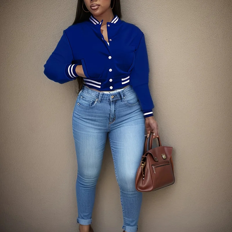 Spring and Autumn European and N Womens Pure Color Jacket Single-breasted Baseball Jacket 250721