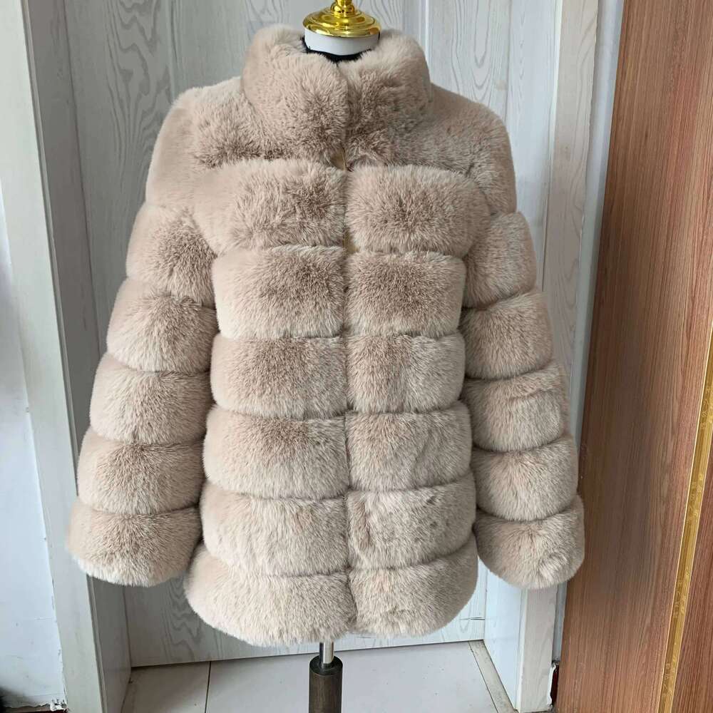 LHXDW 2022 Women's New Faux Fur Jacket Winter Warm Coat Plus Stand Collar Pink Faux Fox Fur Ladies Coat 70cm Long Sleeve Fluffy Fur