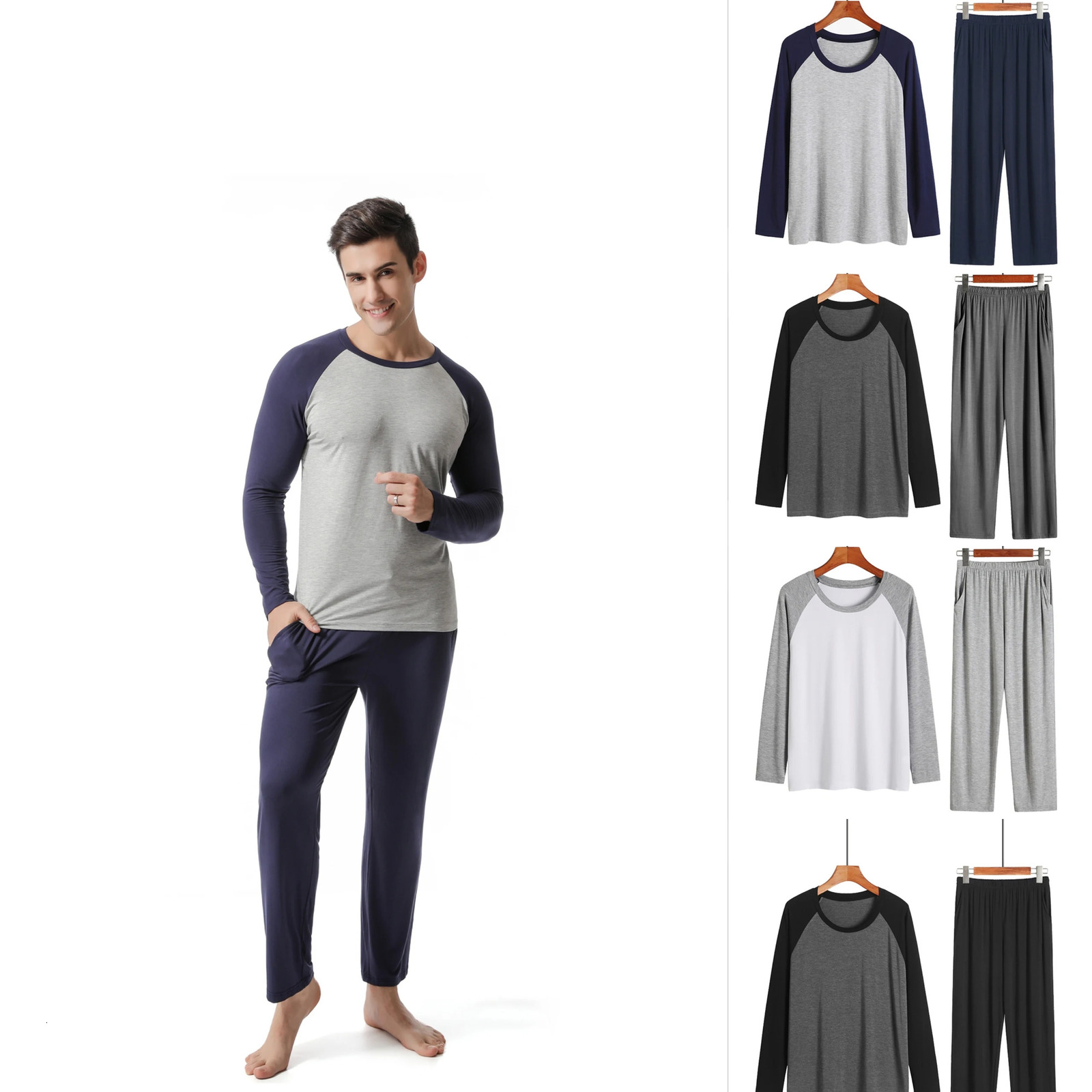 Spring And Summer Modal 2 Sets Of Mens Pajamas Homewear Mens Large Size Long-Sleeved Trousers Autumn Clothes Bottoming Clothes 250724