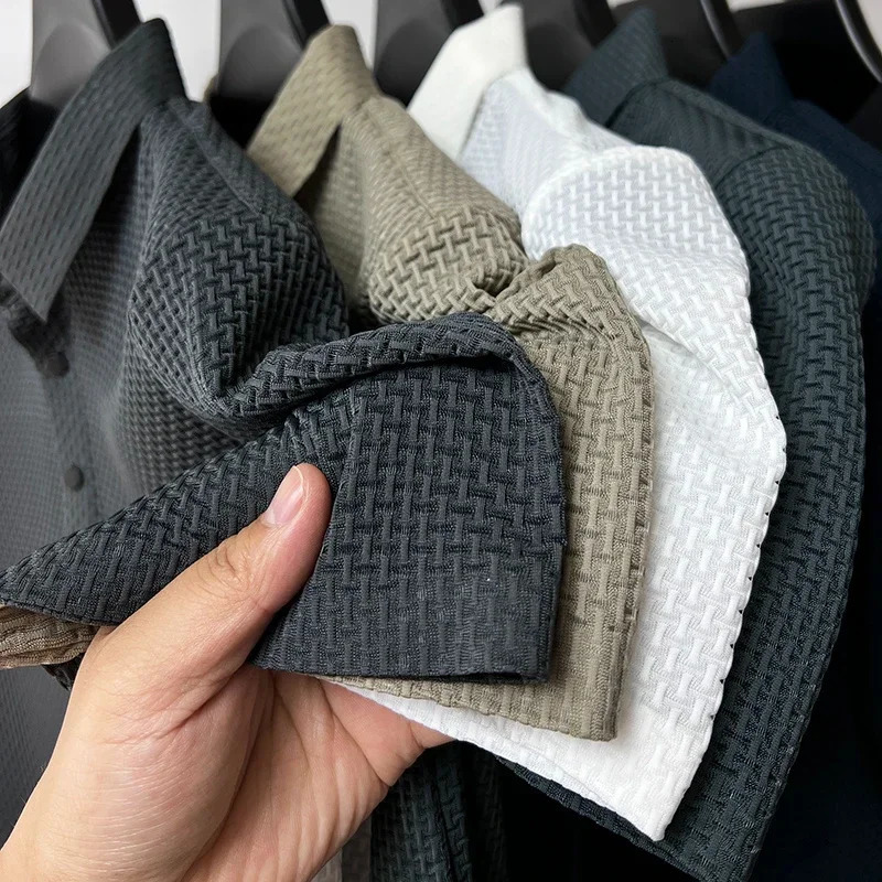Summer Mens Lopup Hollow Shortsleeved Polo Tee Shirt Ice Silk Breathable Business Fashion TShirt Male Clothes 250724