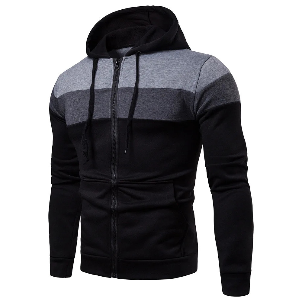 mens hooded zipper splicing color sports top fleece insulation casual wear hooded sports top zipper comfortable hoodie250724