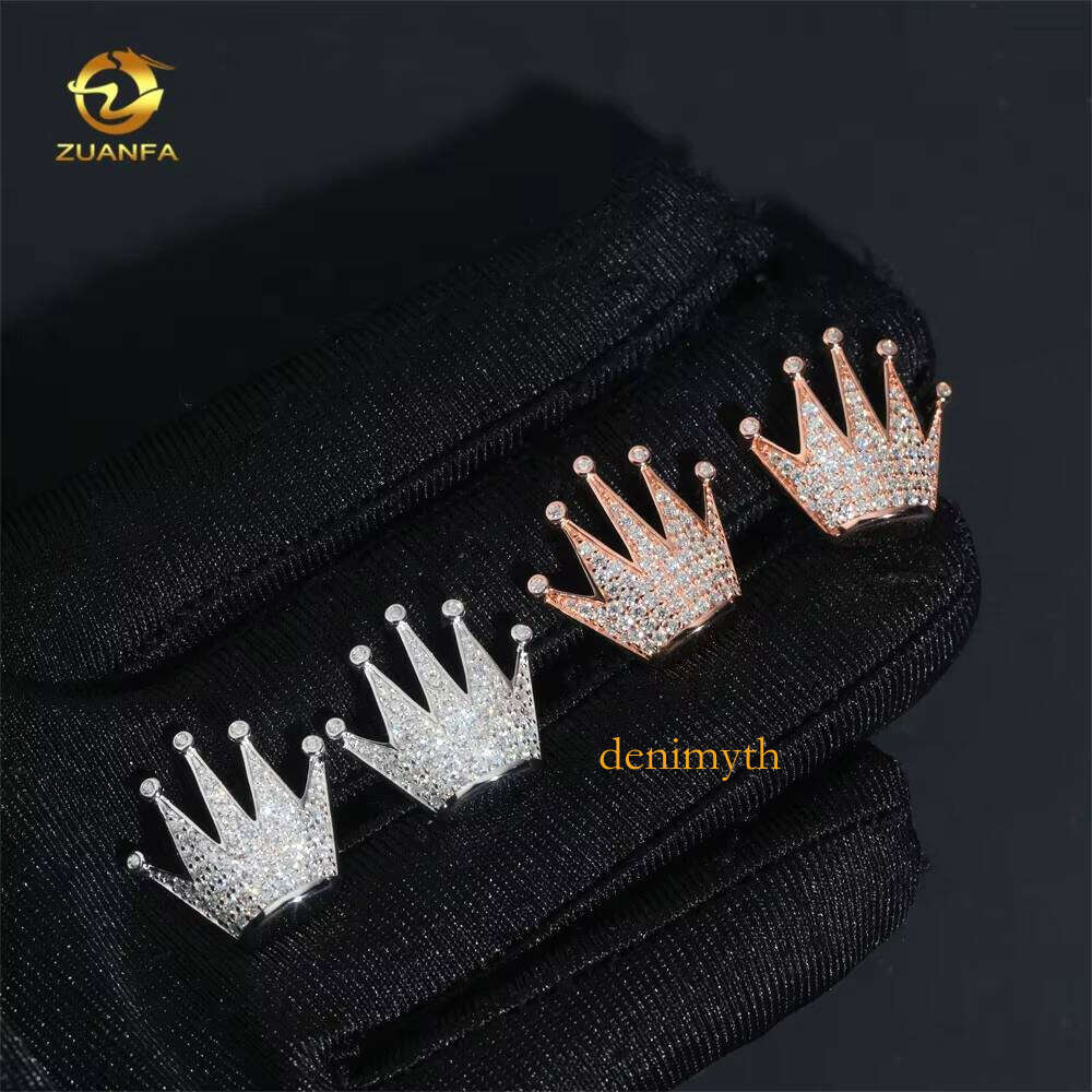 New Arrival Hip Hop Crown Sier Iced Out Moissanite High Quality Men Dia Earrings