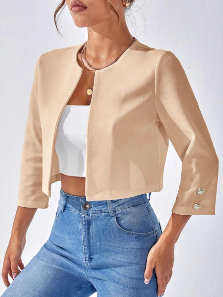 Ladies Simple Solid Color Cardigan Short Long Sleeve Jacket Fashion Minimalist Style for Women250723