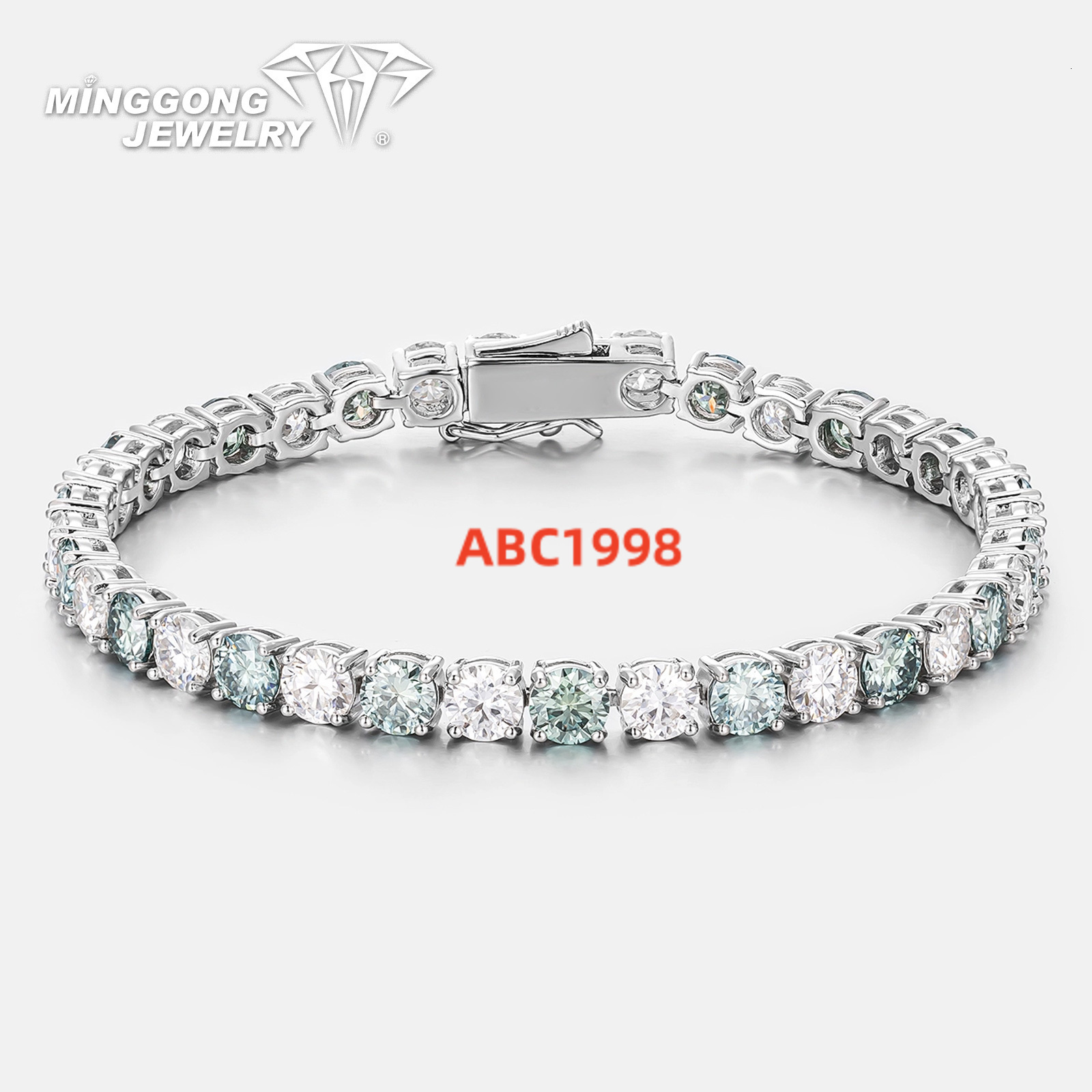 100% Diamond-Passed Moissanite Tennis Chain Bracelet New Design Blue White Color Hip Hop Bling Style for Men Women