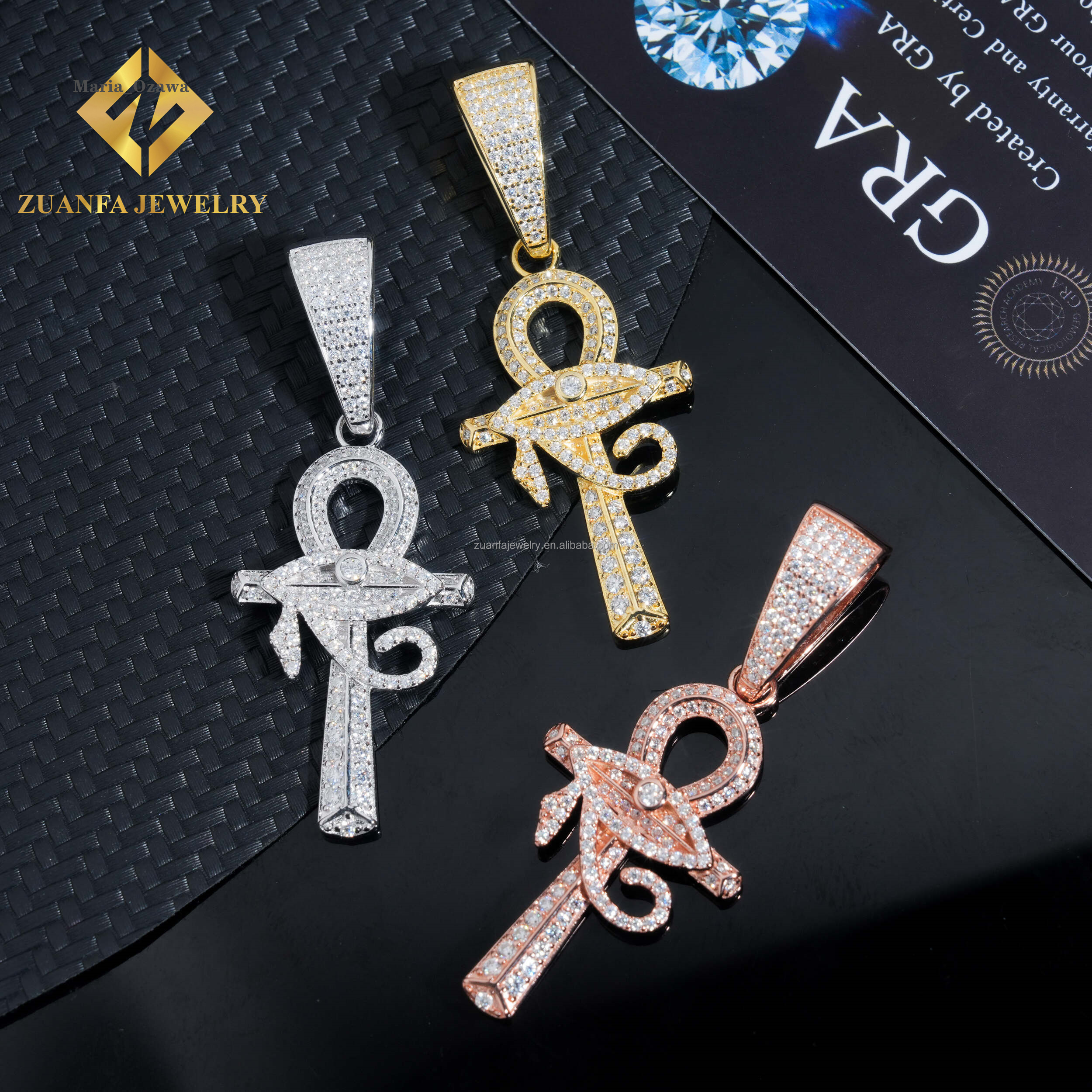 Pass Diamond Tester Best Selling GRA Certificate Iced Out Hip Hop Jewelry 925 Silver Moissanite Diamond Evil Eyes Cross Pendant