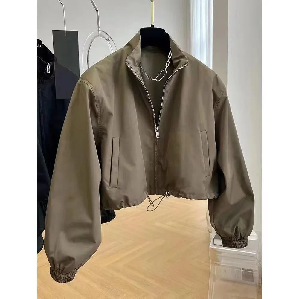 Korean Style High-End FeelDesign Stand Collar Cropped Jacket For Women 2024 Autumn Petite Workwear Elegant Casual Chic250723
