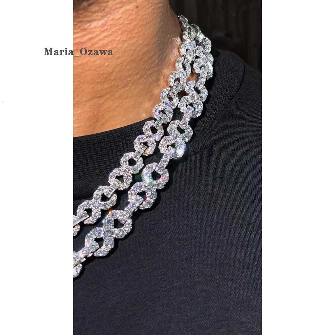 Infinity Link Chain 10/12mm VVS1 Quality Round-cut Moissanite Diamond Pass Diamond Tester