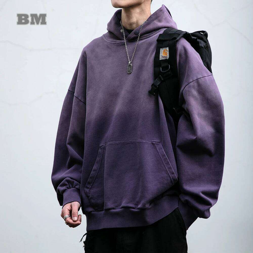 Mens Heavyweight Cotton Hoodie Oversized Streetwear Spring Autumn Garment Dyed Washed Ombre Pullover High Quality Sweatshirt 250726