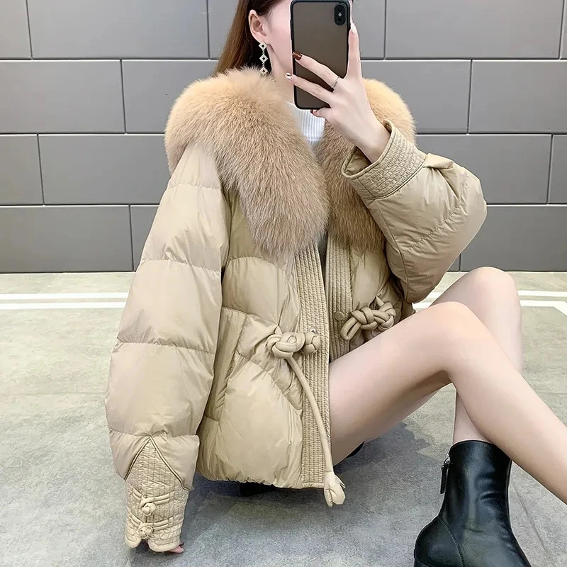 Winter Jacket for Women Thickened Long Down Coat Female Fur Collar Outerwear Hooded Warm Fashion White Duck Down Coat 250725
