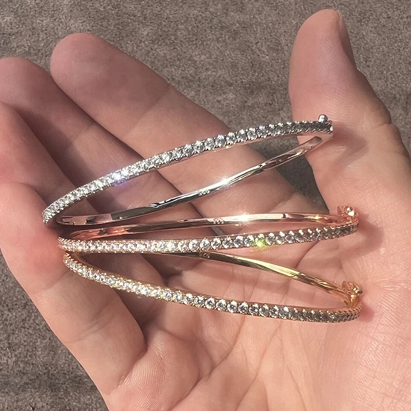 Pure 925 Sterling Silver Jewelry For Women Rose Gold Bangle Diamond Bangle Wedding Jewelry Around Rivet Bangle Jewelry 250722