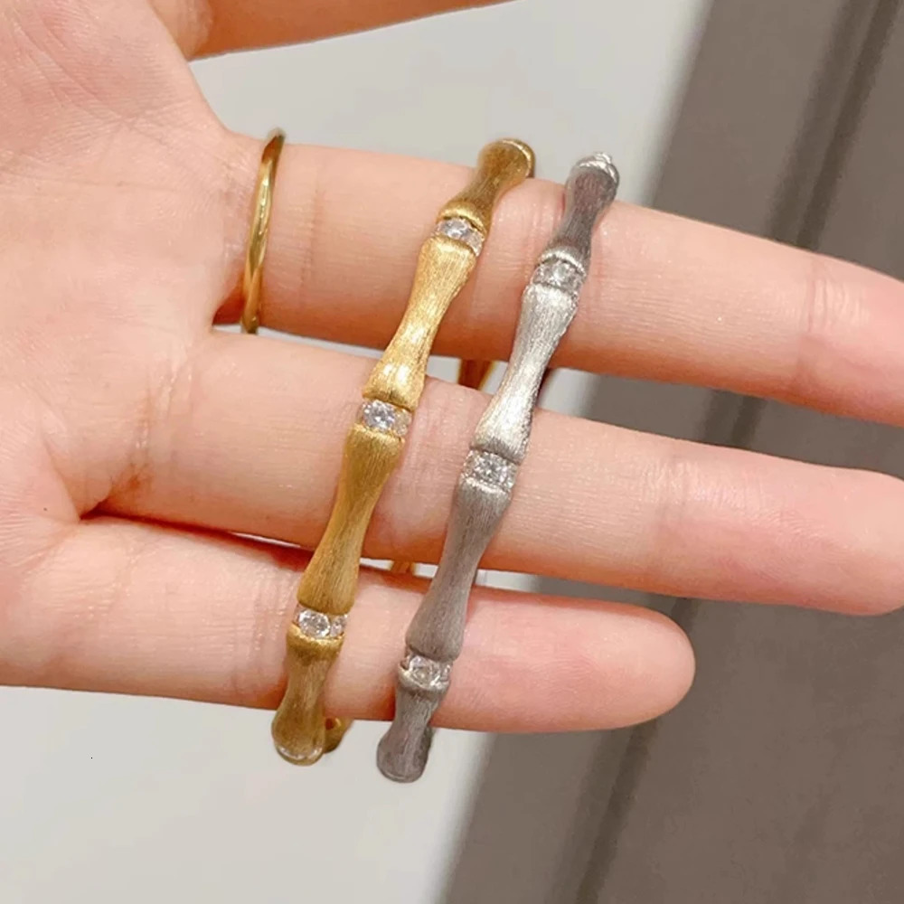 925 Sterling Silver Bracelet Matte Bamboo Gold Color Clear CZ Bangle For Woman Girl Fashion Jewelry Gift Dropship Wholesale 250722