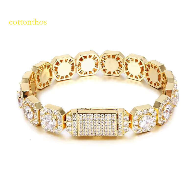 12mm Iced Out Hip Hop Square Bracelets moissanite Dia Gold Men Clustered Tennis Bracelet
