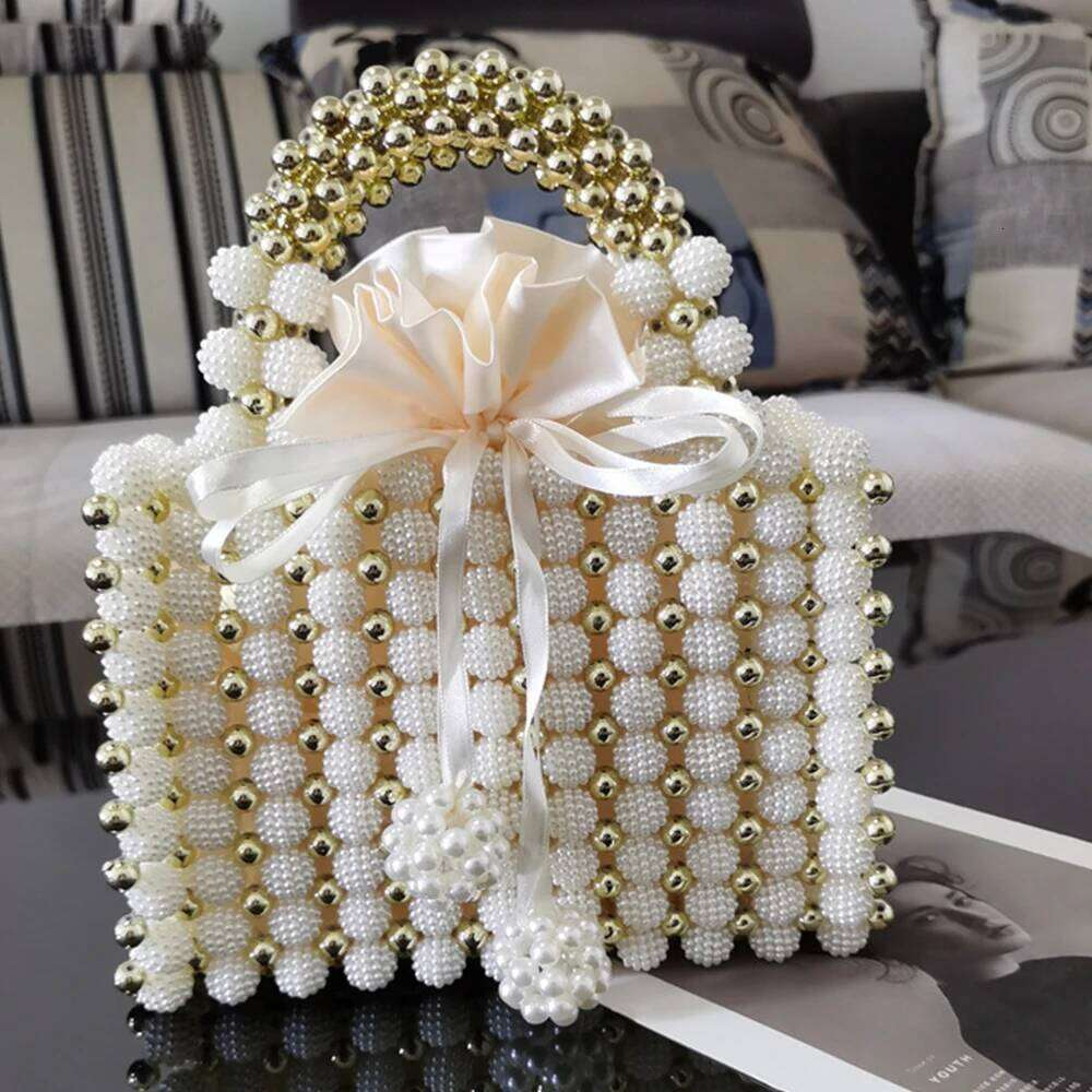 Pearls Handmade Beading Handbag Elegant Woven Party Wedding Evening Bag Small Box Basket Bags For Women