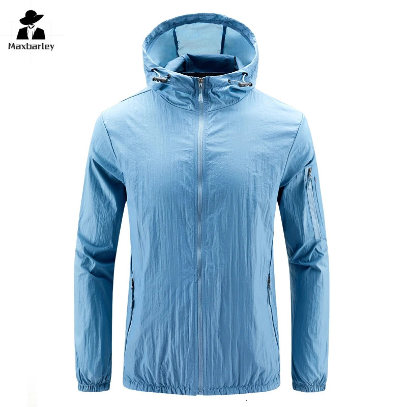 Outdoor Hooded Jacket Mens Summer Waterproof Lightweight Sun Protection Clothing Climbing Hunting Quick Drying Skin Windbreaker 250725