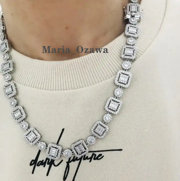 Custom 925 Sterling Silver Moissanite Tennis Chain Mens Hip Hop Necklace