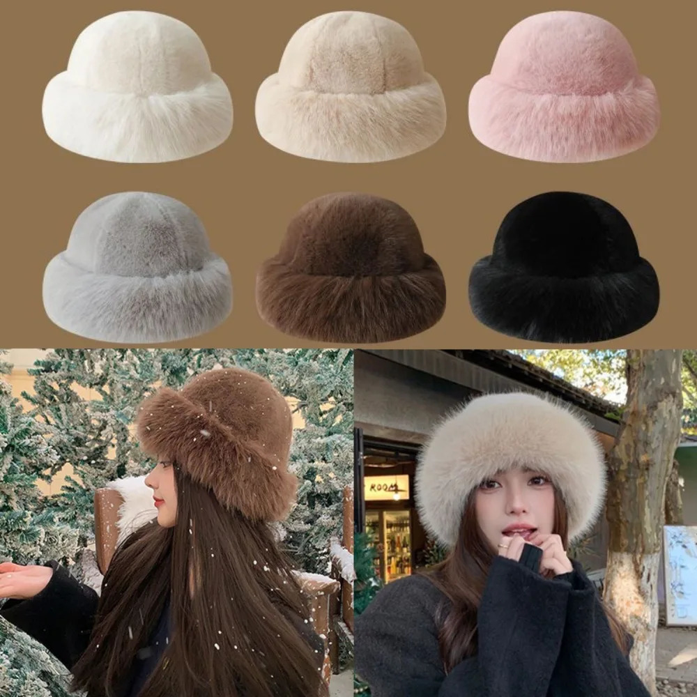 Fluffy Fur Bucket Hat For Women Plush Fisherman Hat Warm Womens Winter Hat Thicken Cold Snowy Day Panama Cap Chrismas Gifts 250725
