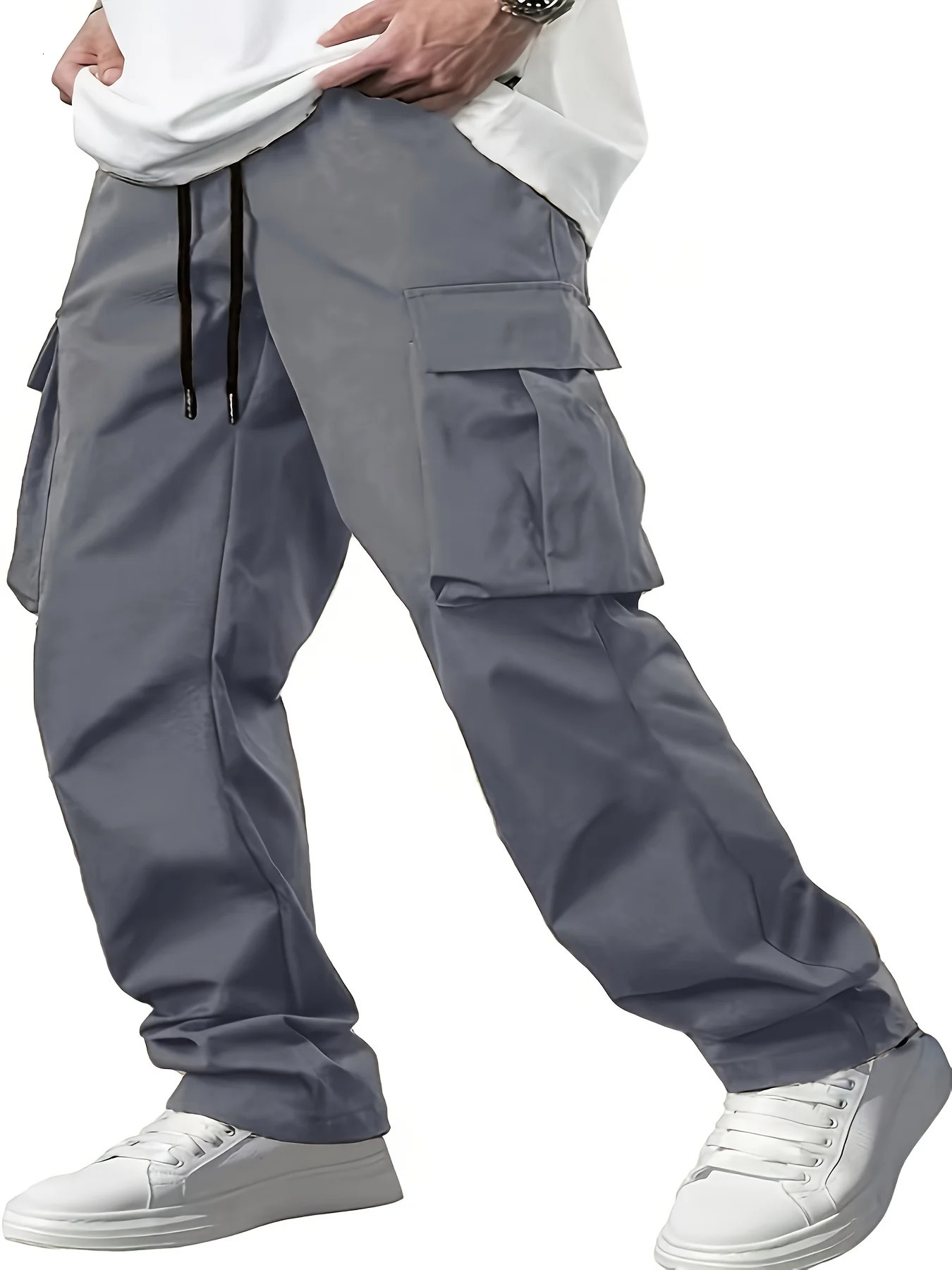 Summer Mens Work Pants European and American Independent Station Drawstring Multi Pocket Casual Pants 250724