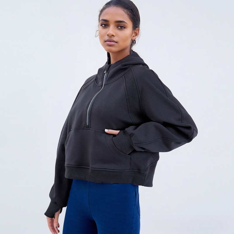 L Designer Hoodies Yoga Oversized Blazer Stand Up Collar Loose Laidback Sweatshirt Womens Mock Neck Sports Half Zipper Cardigan Jacket Embroidered L