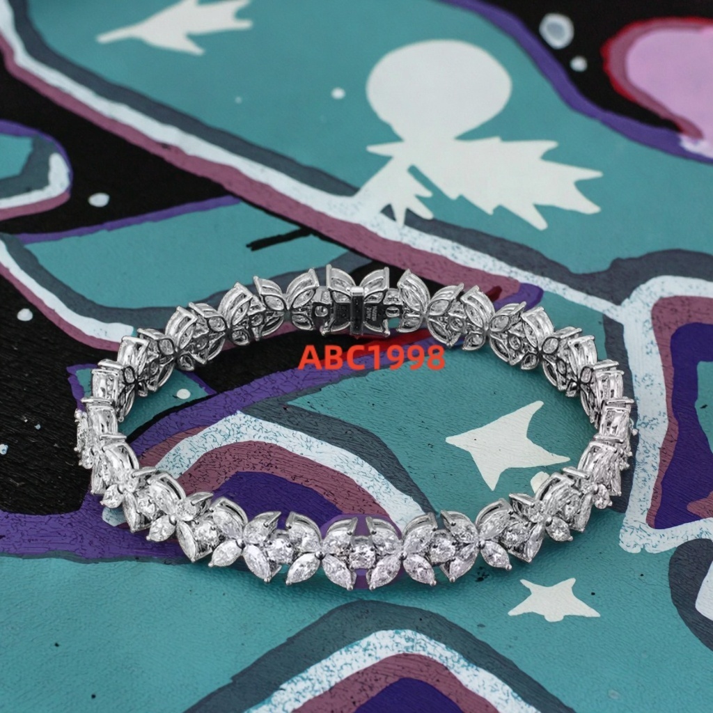 Hip Hop Luxury Marquise Moissanite Diamond VVS Cluster Flower Tennis Bracelet 925 Silver Unique Design Passes Diamond Tester