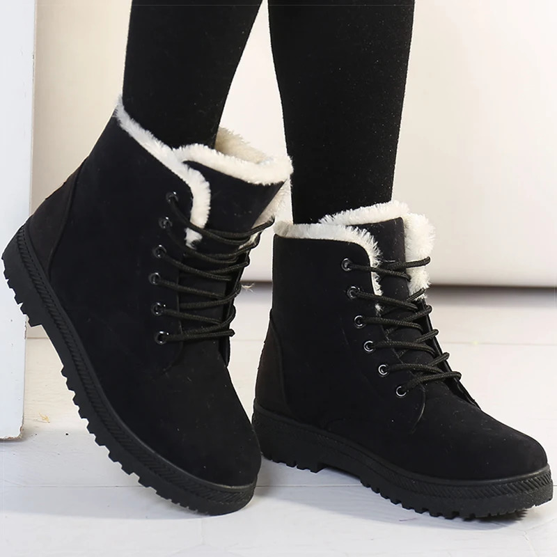 Womens Winter Boots Low Heels Women Boots With Fur Warm Winter Shoes Women Snow Boots Ankle Botas Mujer Winter Footwear Female 250725