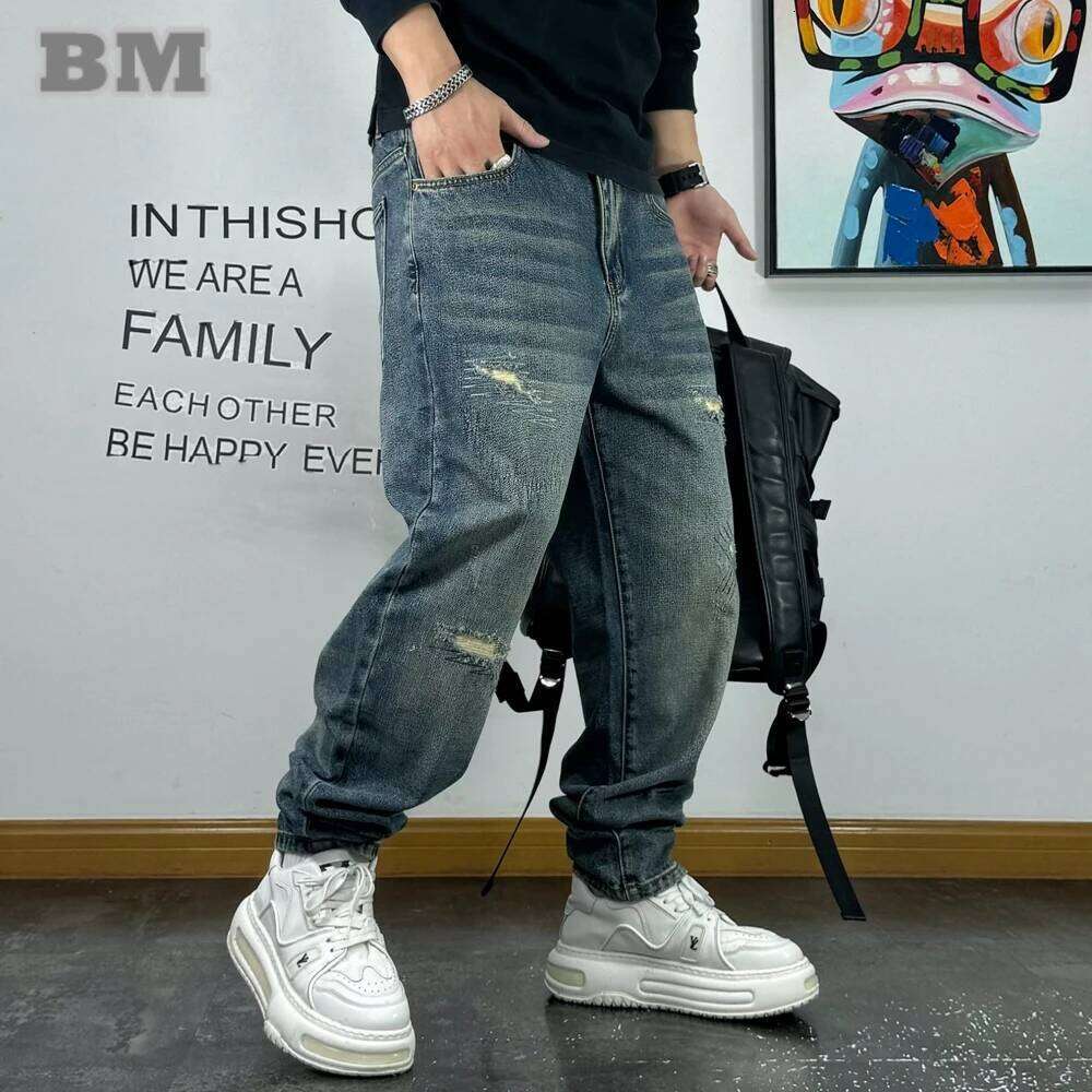Japanese Streetwear Ripped Patch Jeans For Men High Quality Vintage Men's Clothing Haruku Casual Denim Cargo Pants Trousers 250726