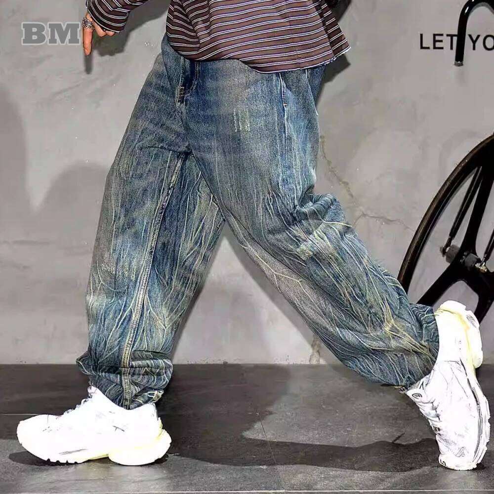 American Street Skateboard Baggy Jeans Mens Clothing High Quality Vintage Blue Cargo Pants Hip Hop Denim Trousers Male 250728