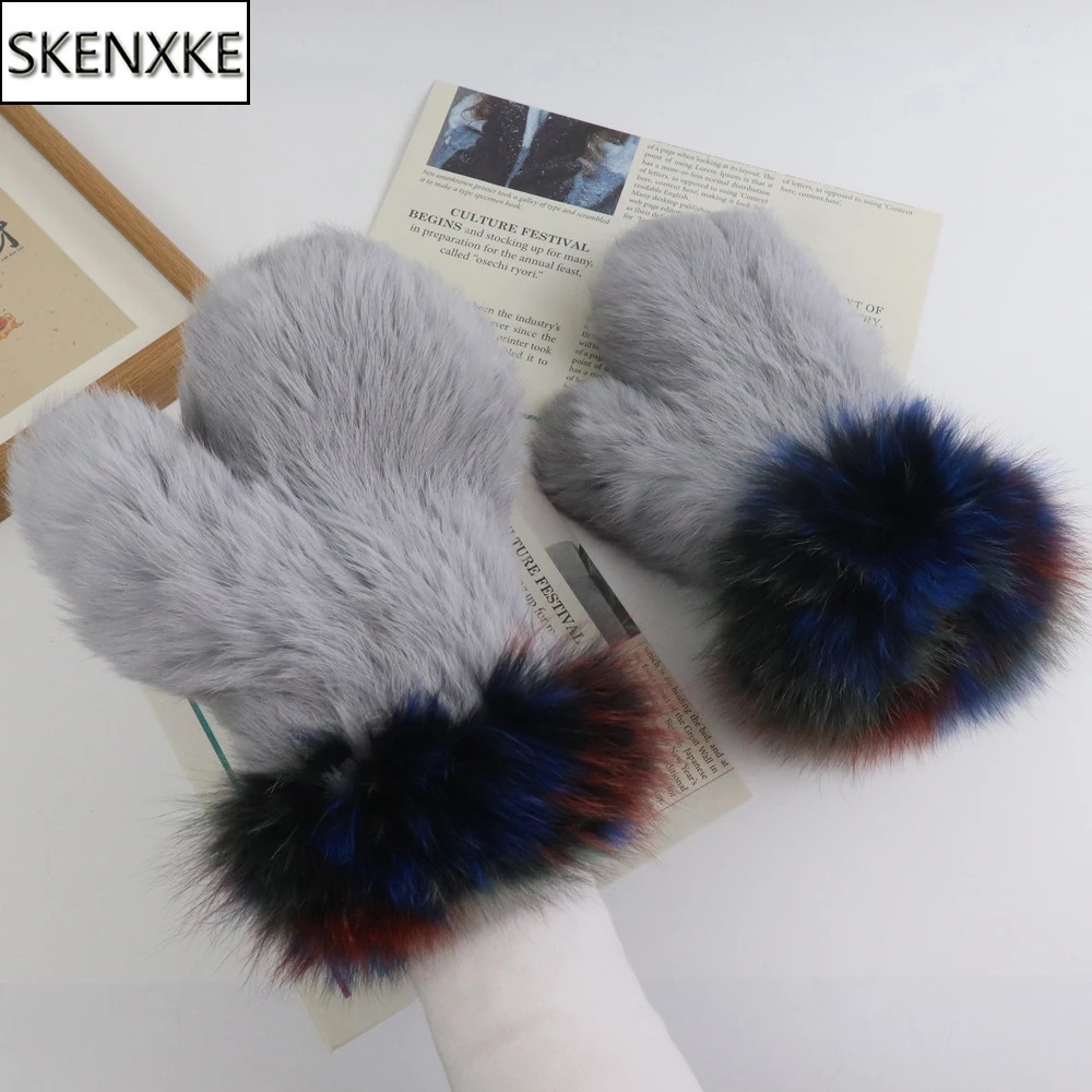 100% Rabbit Fur Mittens for Winter Outdoor Warmth Girls Fashion Gloves Women Thick Style Rabbit Fur Gloves with Fox Fur 250724