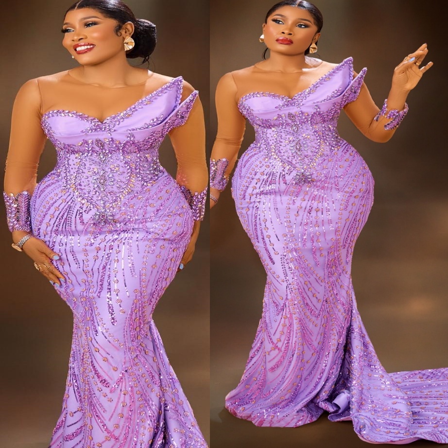 Mermaid Lilac Prom Dresses 2025 Beaded Rhinestones Sequined Sparkly Evening Formal Party Second Birthday Engagement Gowns Plus Size Dress For Specia