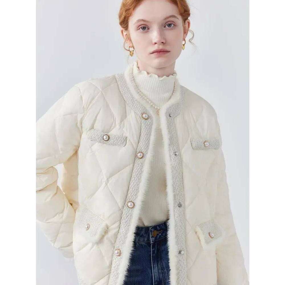 High End Down Cotton Women's Autumn And Winter New Fashion Dia Grid Splicing Mink Fur Short Jacket 250726