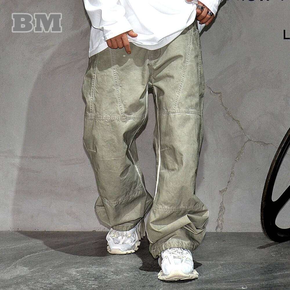 American Quality Cargo Men Work Wear Korean Streetwear Loose Casual Straight Leg Pants High Street Trousers Male 250726