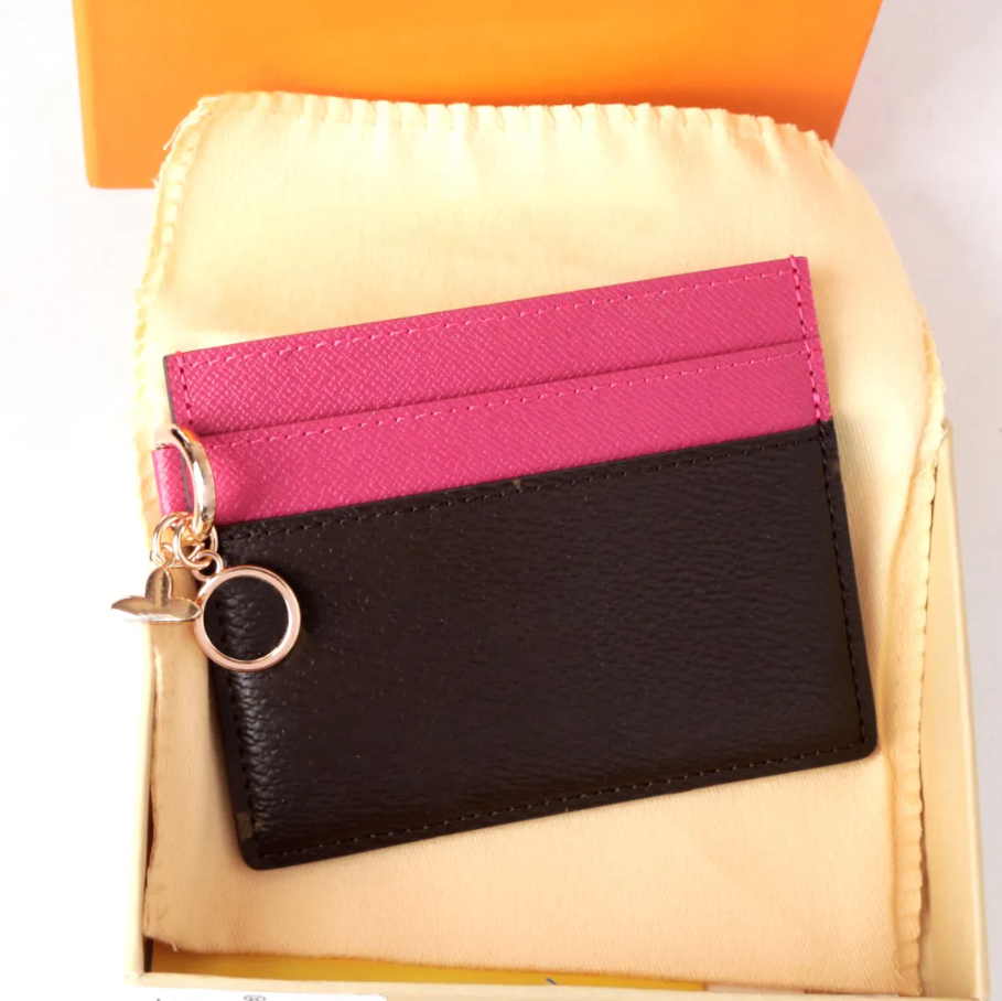 Women Luxury Slim Business Card Holder coin purse keychains Top Quality Designer Slim leather wallet Flower Pendant print wallet Elegant ID Credit C