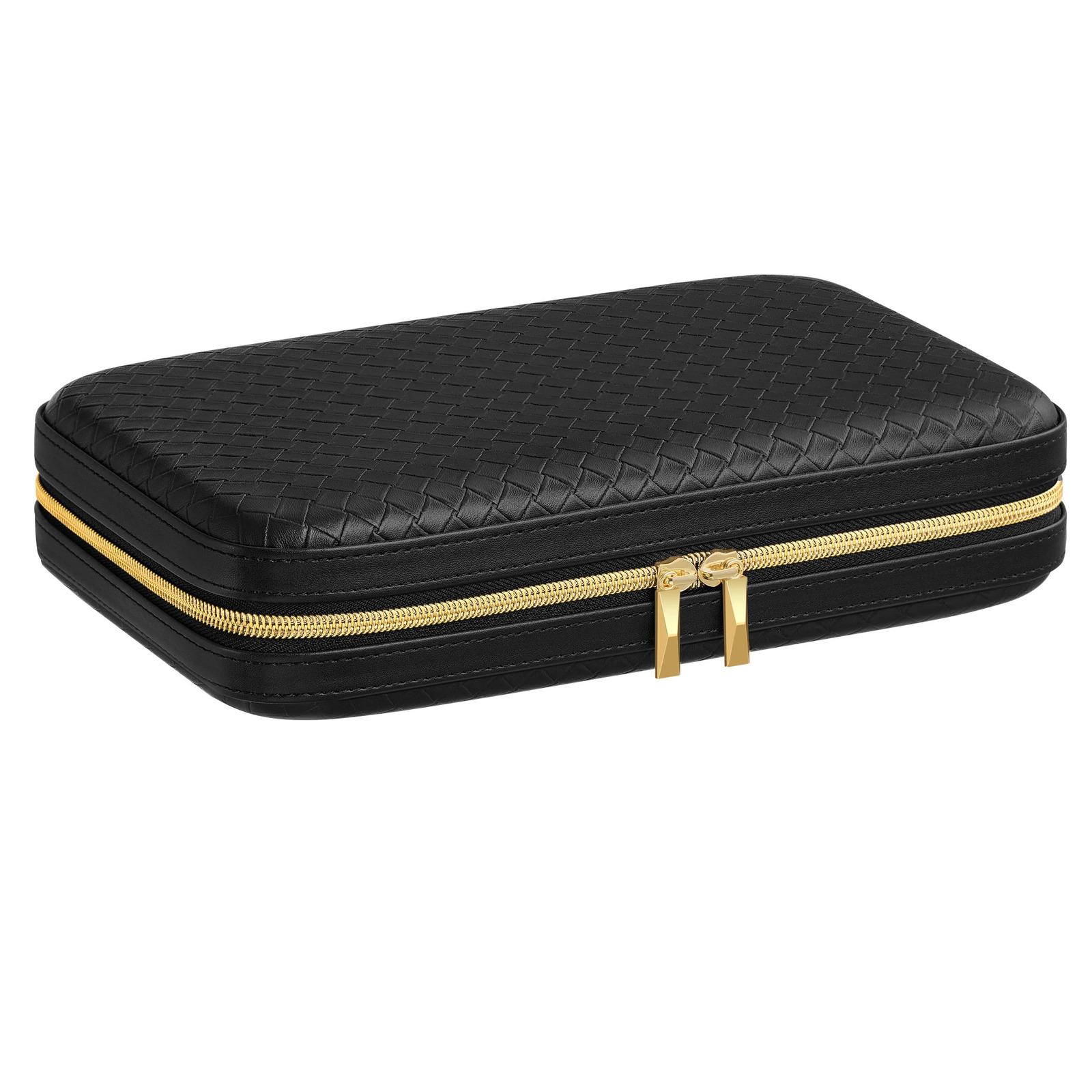 SONGMICS HOME Travel Jewelry Case Jewelry Organizer Box with Mirror Jewelry Pouch Woven Embossed PU Leather Hard Shell 250723
