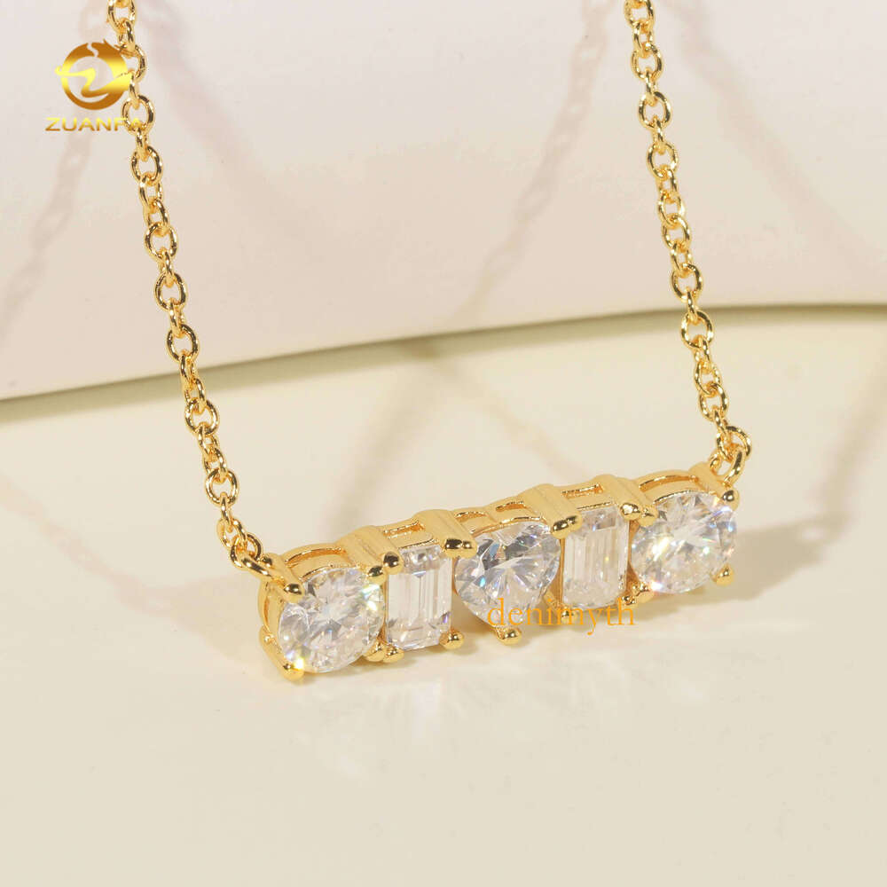 Jewelry 5pc Dia Mix Fancy Cut Sier Women Bling Moissanite Pendant Necklace