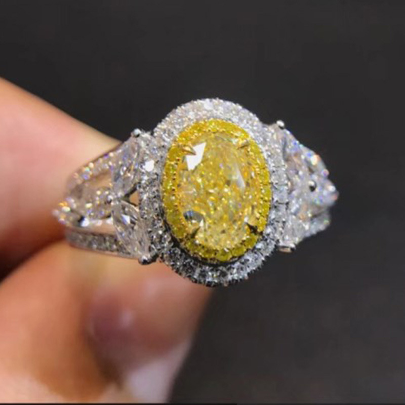 2025 Choucong Sparkling Wedding Rings Luxury Jewelry Ins Top Sell 925 Sterling Silver Fill Oval Cut Yellow 5A Zircon CZ Diamond Eternity Women Brida
