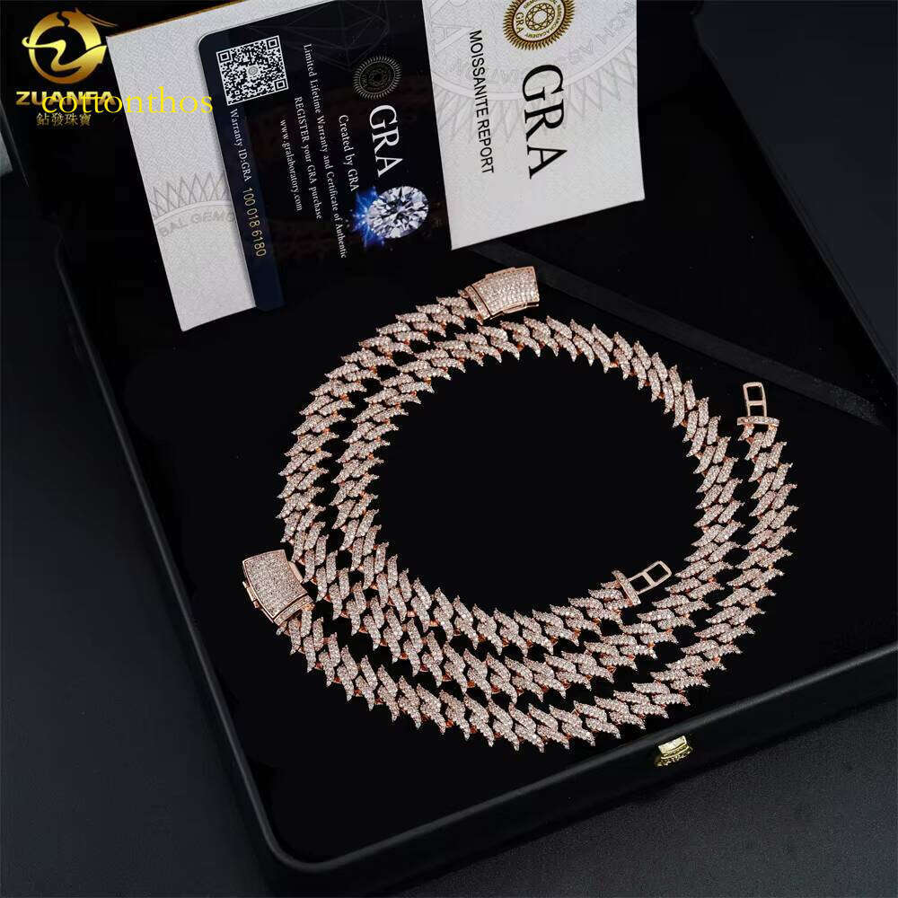 Hip Hop Jewelry 12MM Thorns Design Moissanite Dia Vvs Iced Out Cuban Chain
